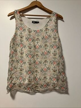 Sleeveless Floral Camisole in Cream and Coral Silk Blend Made in Italy